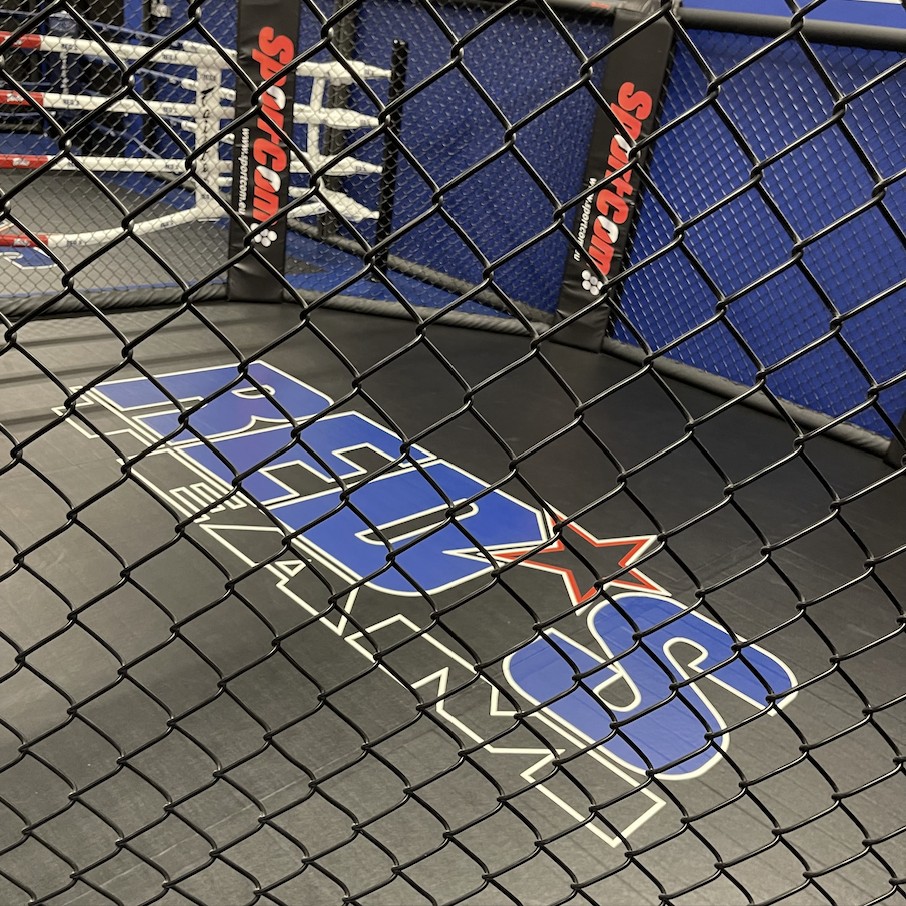 Octogone de MMA aux couleurs du club RED'S TEAM